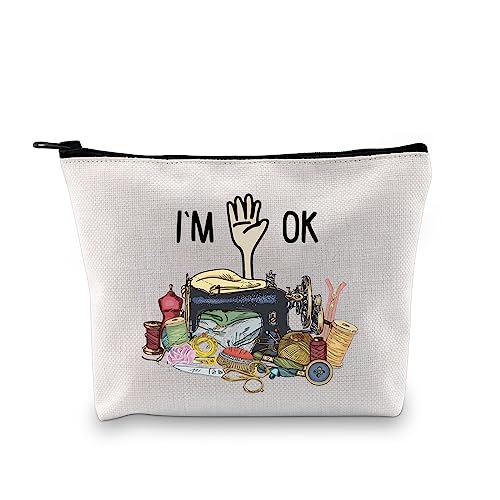 Image of GJTIM Quilting Themed Gift Sewing Gift Sewing Storage Bag Stitching Makeup Bag For Quilters Seamstress Tailors Sewing Lovers (OK Sewing Bag)