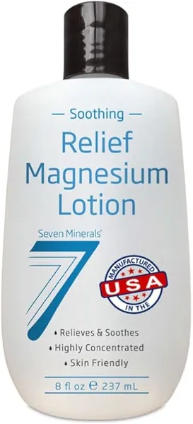 Seven Minerals Magnesium Lotion for Sleep, Soothing Relief & Relaxation - Highly Concentrated Magnesium for Better Sleep, Feet & Joint Care. Non-Greasy Lotion with Skin Friendly Ingredients - 8 fl oz