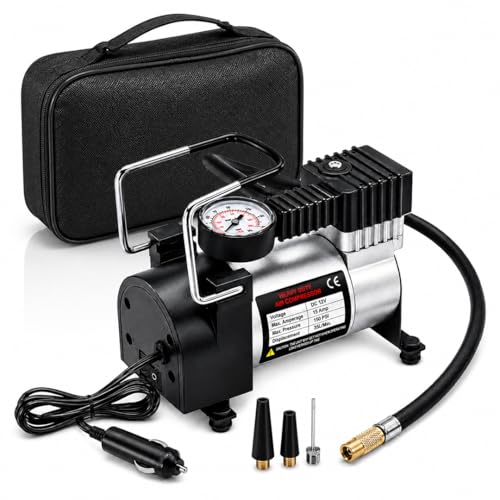 Image of MIKANIX Heavy Duty Portable Inflator Air Pump Compressor with 150psi Pressure Gauge | 12V DC | Universal for Car | Bike Cycle Tyre