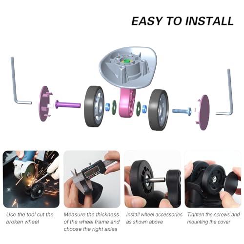 Luggage Wheels Replacement Kit 50mm x 12mm, Suitcase Replacement Wheels with Black Screws Axles Bearings, Repair Suitcase Caster Set for Trolley Bag Travel (8PCS)4