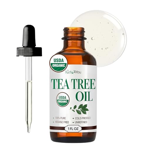 BodyJ4You Pure Tea Tree Oil - 100% Natural USDA Organic Premium Grade Essential Oil - Face Skin Care Healthy Hair Scalp Toenail Piercing Aftercare - Undiluted Non-GMO Aromatherapy DIY Beauty - 1 Fl Oz