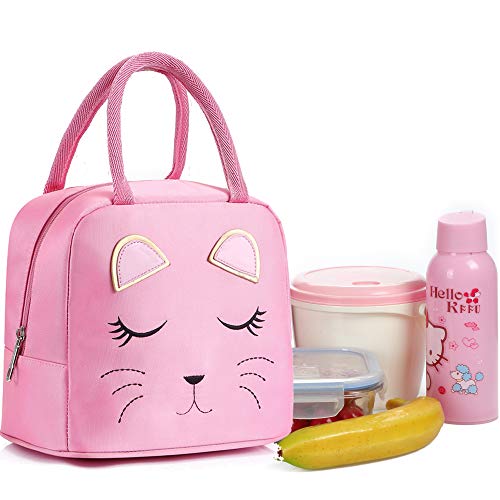 Reusable Lunch Box, Insulated Lunch Bags for Womens Kids Girls Small Lunchbag Thermal Cooler Bag Leakproof Lunch Tote Handbag for Work School Travel Beach Camping (A-PINK)