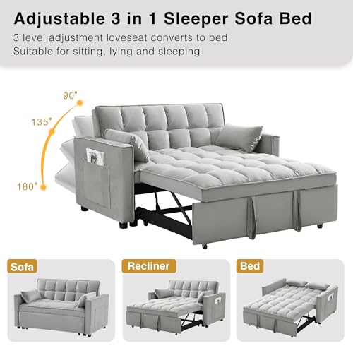 Wakefit RU4NFL1Y 3 In 1 Convertible Sleeper Sofa Bed, Futon Couches For Living Room With Side Pocket | Adjustable Backrest | Velvet Fabric | Pull Out Couch thumb #2