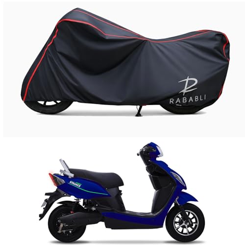 Image of Waterproof Bike Body Cover Compatible for | Pure EV ETrance+ | Taffeta Fabric, Red Piping Design, Bottom Elastic Fit | Dustproof, Sun UV & Rain Protection for All Bikes