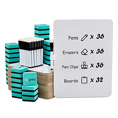 Dry Erase Lapboards 32 Pack, Double-Sided Small White Board For Classroom Student, 9"X12" Portable Dry Erase Board Bulk, Mini Whiteboard With 36 Pens, 36 Erasers & 36 Pen Holders, For Teacher Supplies #TOP3