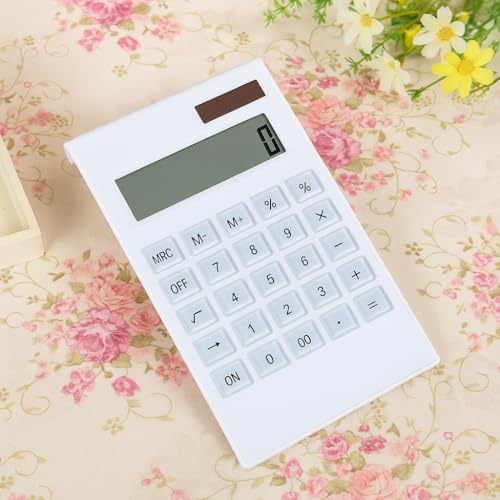 Image of Ultra Slim Desktop Basic Calculator ? Dual Power, Large Display, Soft Keypad, Lightweight & Portable ? Perfect for Office, School & Home Use (White)