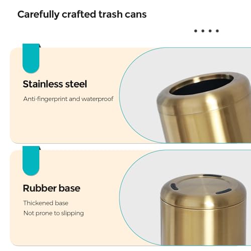Caneca de basura redonda dorada pequeña para baño 8L miniatura 5