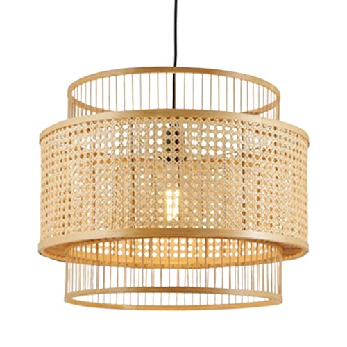 Chandelier en bambou fait main de 17,7 pouces pour salon rustique