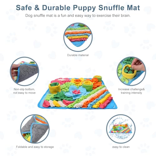 Snuffle Mat for Dogs Cats Rabbits, Pet Treats Feeding Mat, 15.4 x 15.4 inch for Small & Medium, Felt Wool Dog Sniff Mats for Slow Feed, Rabbit Foraging Mats, Relieve Anxiety, with Anti-Slip Bottom
