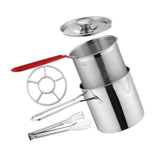 Sartén en miniatura de acero inoxidable de 1,2 L de capacidad con filtro, distribución uniforme del calor, ollas con cesta de filtración, pequeñas freidoras de acero inoxidable para patas de pollo