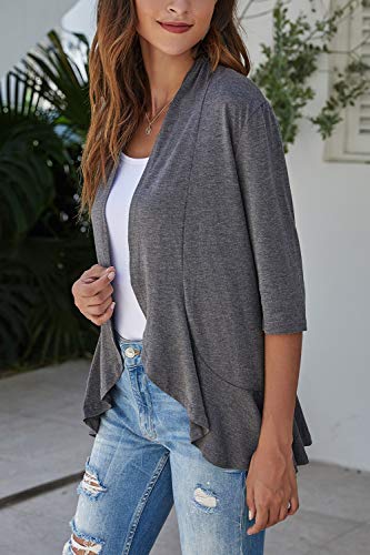 Image of Bluetime Women Casual Lightweight Open Front Cardigans Soft Draped Ruffles 3 /4 Sleeve Cardigan (S-3XL)