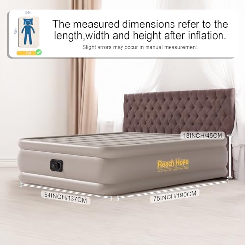Image of Air mattress with integrated pump, plug-in electric pump, self-inflating air mattress, blown travel bed, comfortable air mattress for home rentals, camping and guests.