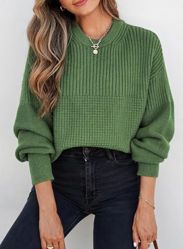 EVALESS Sweaters for Women Cute Lantern Sleeve Pullover Sweater Cable Knit Tops Fall Fashion Clothes Teacher Outfits3