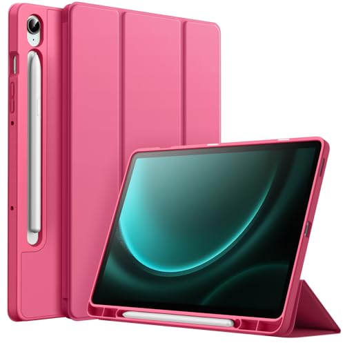 JETech Coque pour Samsung Galaxy Tab S10 Lite / S10 FE / S9 FE 10,9 Pouces avec S Pen Porte-Stylet, Tablette Étui Housse de TPU Souple à Trois Volets Support, Soutien Chargement du S Pen (Rose)