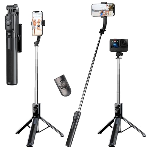 Image of WeCool Selfie Stick with 7section Telescopic Pole extendable Upto 45inches,Detachable Wireless Bluetooth Remote for Photoshoot & Vlogging, Compatible with iPhone & Android