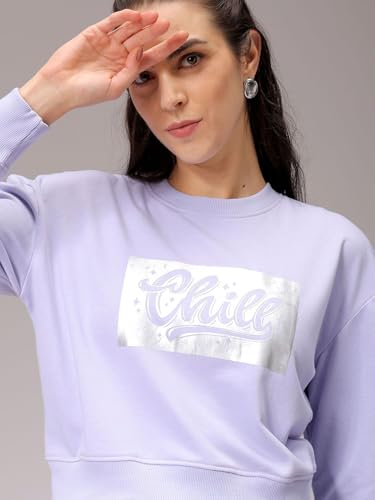 Image of Freehand by The Indian Garage Co Women Relaxed Fit Holographic Cropped Sweatshirt