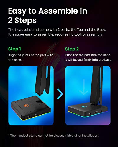 IFYOO RGB Gaming Headset Stand with 2 USB Ports, Game Headphone Mount for PC, Xbox One, PS4, Switch, Earphone Holder Hanger, Great for Gaming Stations, Fancy Desk Gamer Accessories, Black - Image 7