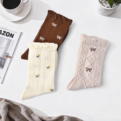 Image of Women's Cute Crew Socks, Casual Athletic Cotton Bowknot Cherry Calf Novelty Socks for Women