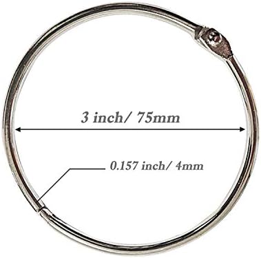 Loose Leaf Binder Rings 3 Inch (12 Pack) Office Book Rings, Nickel Plated Steel Binder Rings, Metal Book Rings, Keychain Key Rings for School, Office and Home