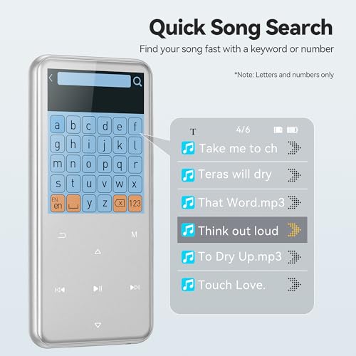 Image of AGPTEK 64GB MP3 Player with Bluetooth, M3 2.4'' Player with Speaker | with FM Radio, Touch Buttons, Supports Up to 128GB(Silver)