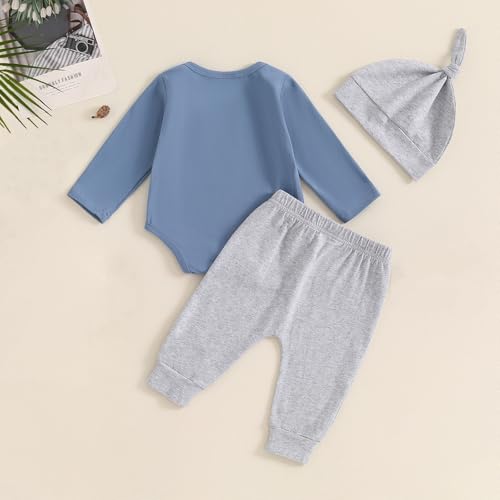 Newborn Baby Boy Clothes Hi I'm New Here Coming Home Outfit Letter Print Romper Pant Fall Winter Baby Boy's Clothing3