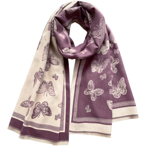 Écharpe pashmina cachemire femme contre le froid hivernal motif papillon GFM