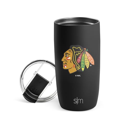 Simple Modern Officially Licensed NHL Chicago Blackhawks 16oz Travel Coffee Tumbler with Flip Lid | Stainless Steel Cup | Hockey Gifts for Men, Women | Voyager Collection | Chicago Blackhawks