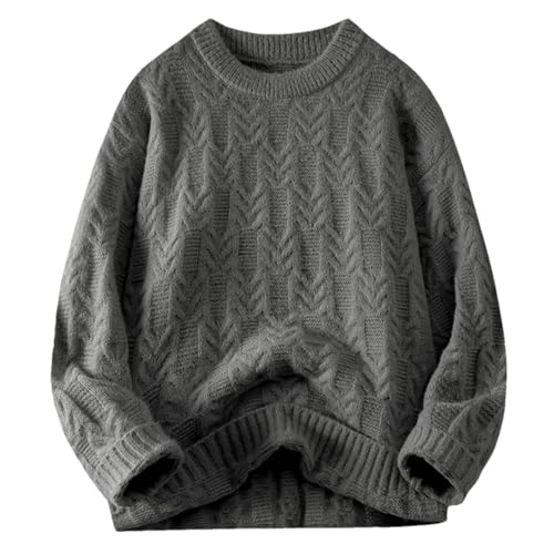 Men Cotton Crew Neck Sweater Ribbed Thick Warm Jumper Sweater Long Sleeve Pullover Top