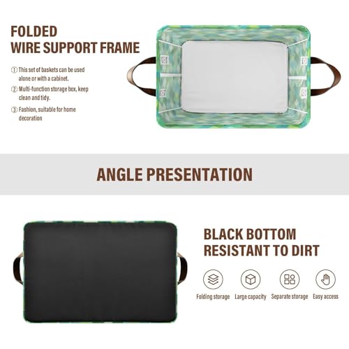 Panier de rangement pliable lot de 2 KLL vert turquoise avec poignées