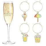 MONNEL P789 アソート リトルホリデー アイスクリーム ジュース 日傘 スリッパ ワインチャーム ガラスマーカー タグ パーティーデコレーション用 ベルベットバッグ付き - 4個セット