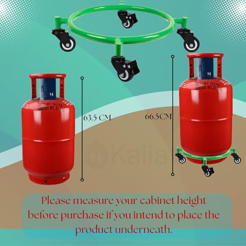 Image of Gas Cylinder Trolley with Lock Wheels - Green | Heavy Duty Steel LPG Cylinder Stand | 360 Smooth Rolling Caster Wheels (2+2 Lock) | Rust Resistant Cylinder Holder for Kitchen & Home