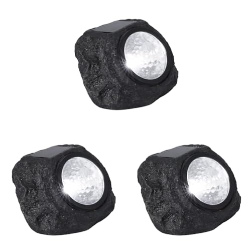 Velamp Lampe Solaire LED avec Design en Forme de Pierre, Pierre Solaire LED. En Plastique. Lumière pour Jardin, Terrasse, Allées, Balcons (Lot de 3)