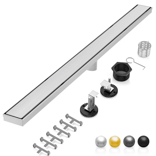 Image of DLONE Linear Shower Drain - 72 Inch Brushed Nickel, with Tile Insert Panel