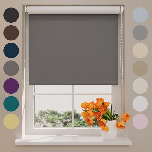 Radeco® Verdunkelungsrollo 180 x 190 cm Grau, Größen von 40 bis 240 Breite, Ohne Bohren möglich, Rollo Wandmontage, Rollo 180 cm Breit, Fenster Rollos für Innen