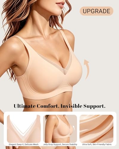 Image of As Fairy 2026 Bras for Women No Underwire Deep V Mesh Wireless Bra Jelly Supportive Seamless Soft Lift T-Shirt Bra
