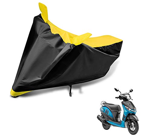 Image of Auto Hub Scooty Cover Compatible with Yamaha Alpha with Mirror Pocket, Dustproof, Heat Resistant, Triple Stitched, Alpha Scooty Cover- Black, Yellow