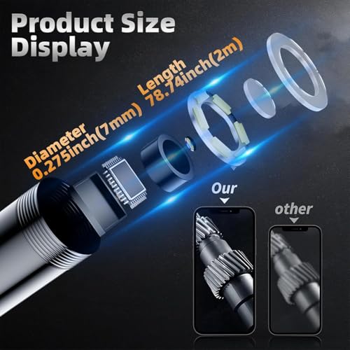 Image of Endoscope Camera boroscope Snake Flexible IP67 Waterproof Camera 3 in 1 Type C USB, V Type Port & 6 led Light with 2 mtr Length Cable for Android pc and Note Book (App USB Camera)
