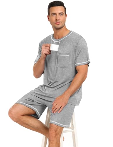 Image of SWOMOG Mens Pajamas Set Summer Sleepwear Short Sleeve Pjs Set Soft 2 Piece Lounge Set Comfy Loungewear with Pockets