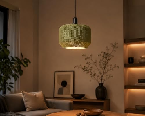 Image of Layyo Modern Textured Pendant Ceiling Lamp for Dining Table, Kitchen Island, Living Room & Cafe | Decorative Hanging Light | Matte Finish | Warm Ambient Lighting (Green)
