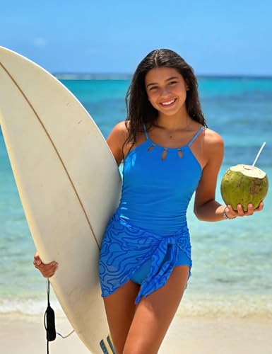 Image of Girls Swimsuit One-Piece Bathing Suit with Mesh Cover Ups Adjustable Straps Cut Out Swimwear Size 7-16
