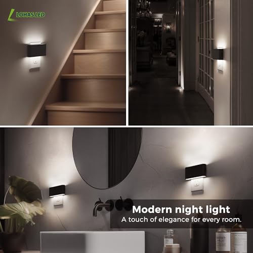 Image of L LOHAS LED Night Light, Dimmable Modern LED Night Lights Plug into Wall,Dusk to Dawn Sensor Night Lights for Kid, 0-100LM 5000K Nightlight for Hallway Bedroom Stairway