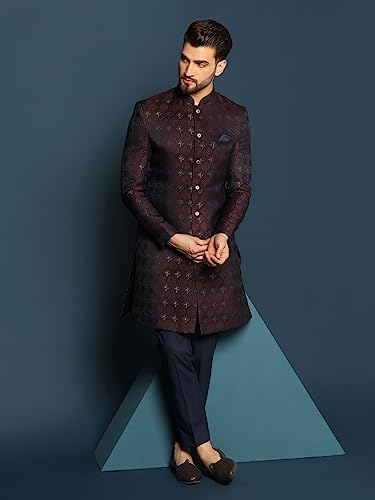 Image of Kisah Men's Silk Blend Textured Sherwani Set Regular Fit | Wedding, Festive & Occasion Wear
