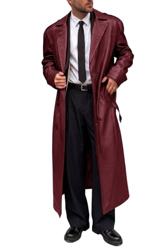Runcati Mens Leather Trench Coat