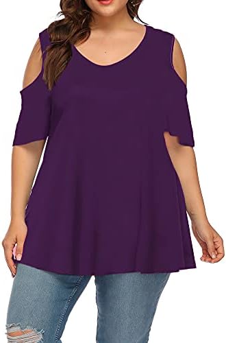 Allegrace Plus Size Tunic Tops for Women Short Sleeve Cold Shoulder Summer Tunics  Shirts Purple 1X : Amazon.sg: Fashion