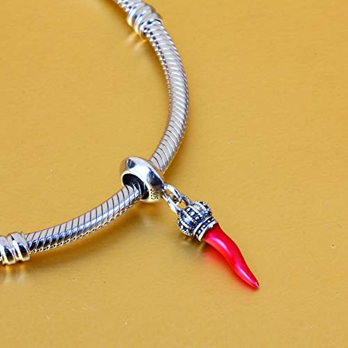 Red Italian Horn Charm Pendant, 925 Sterling Silver Corno Chili Pepper Dangling Bead, Fit Pandora Style Bracelet Necklace4