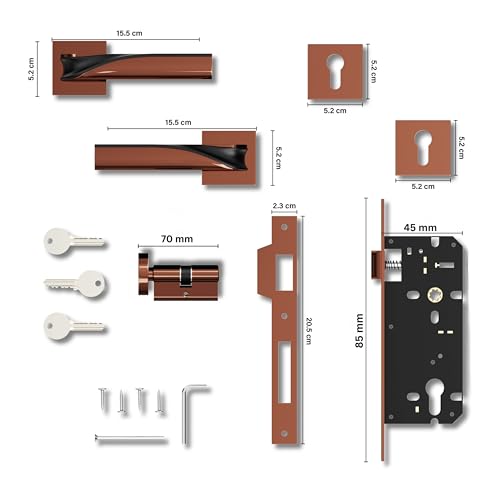 Image of GLOXY Premium Main Door Lock Handle - Zinc Main Door Lock Set with 3 Brass Keys - Rose Gold & Black Finish Door Handle Lock for Bedroom, Home & Office Doors - Heavy Duty Lock Body with 2 Year Warranty