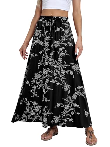 DB MOON Womens Maxi Skirt 2025 Casual Flowy Elastic High Waist Long Skirts with Pockets3