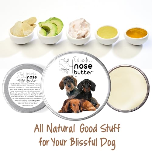 Image of The Blissful Dog Daschund Nose Butter for Dry, Cracked Skin, Lick-Safe Dog Nose Balm with Moisturizing Shea Butter, Almond, Olive, and Essential Oils, Pet Supplies, Uncented, 2 oz.