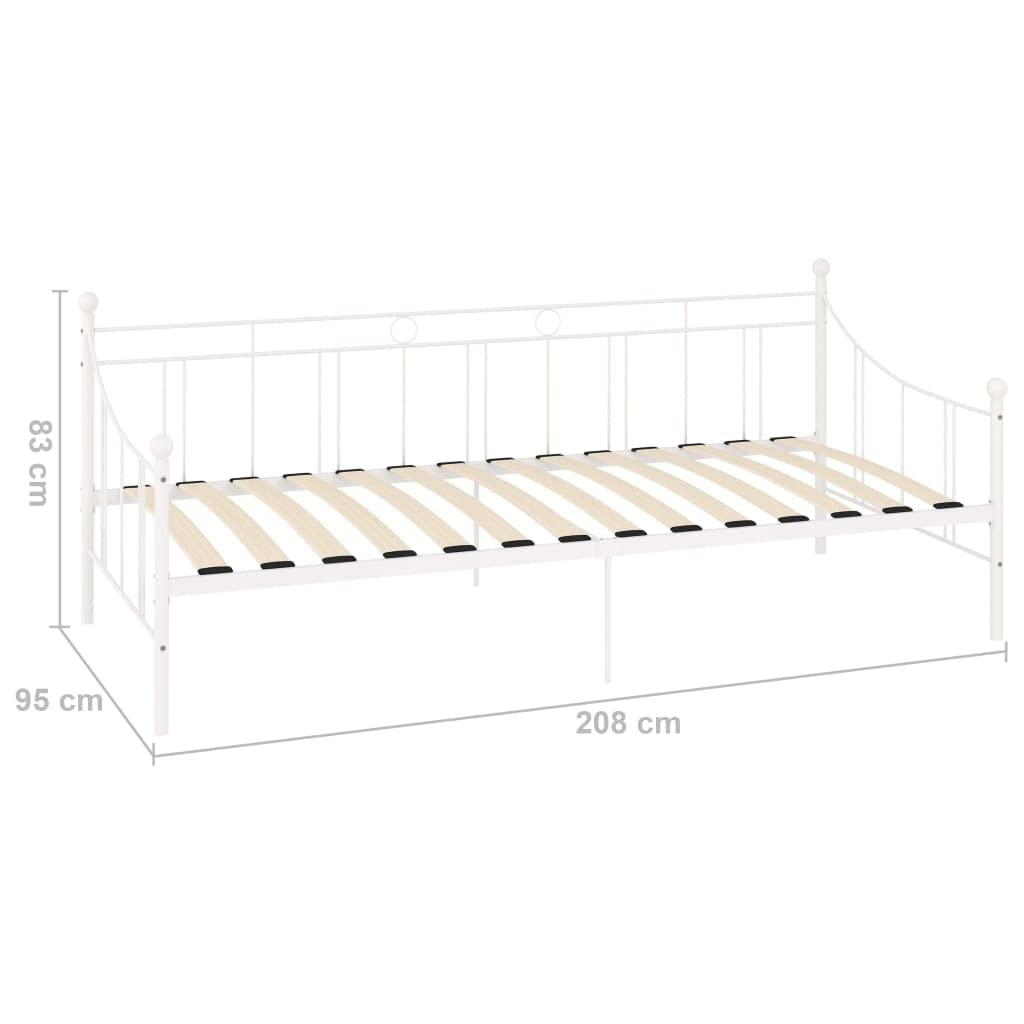 Tagesbett-Rahmen 90x200 cm Weiß, Metall-Sofabett mit Sperrholz-Lattenrost, Multifunktionales Metallbett für Schlafzimmer und Gästezimmer