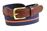 Mens Elastic Surcingle Belt with Leather Tab (Navy/Mandarin, 40)